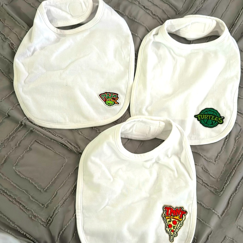 Ninja Turtles Baby Bibs (3-Pack) | Pizza & Turtle Logo | Unused